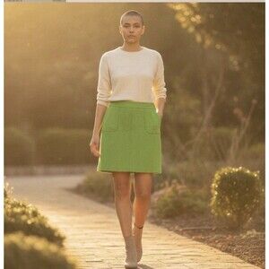 Talbots Green Twill Wool Blend Straight Pencil Skirt Zip Pockets Size 10 Lined